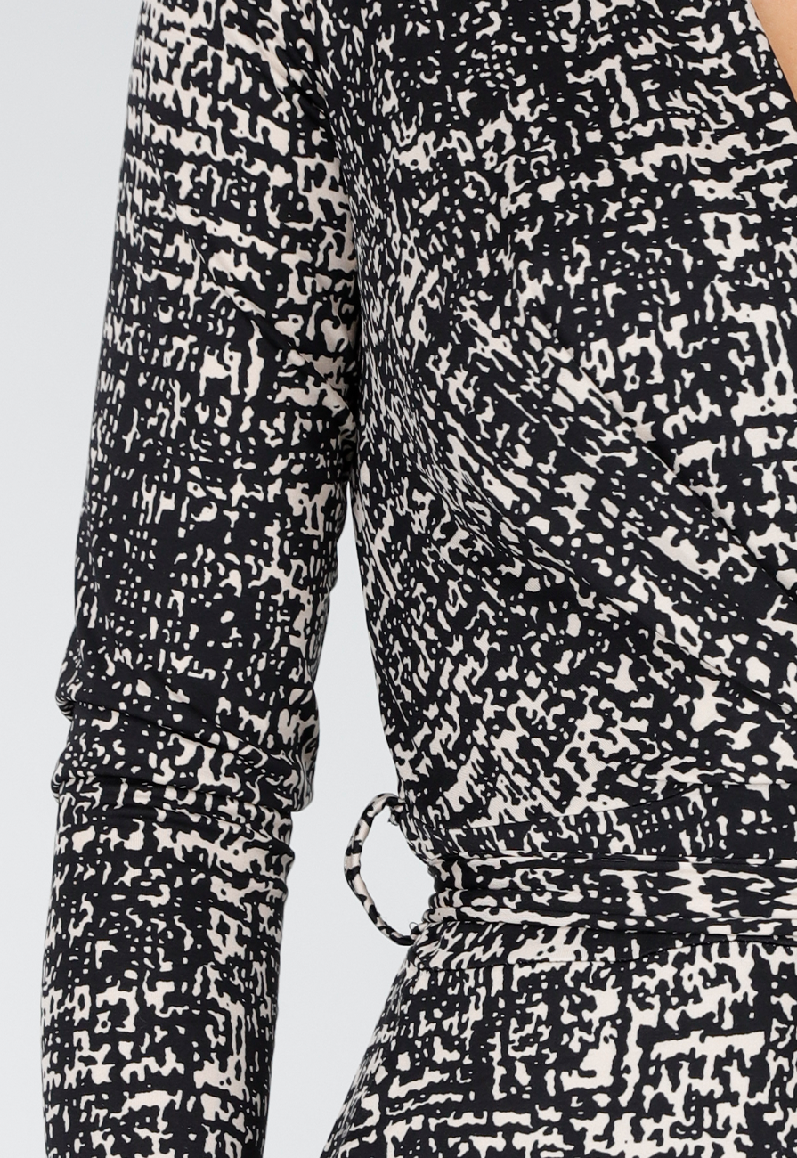Zwart Beige Jumpsuit met Print en Ceintuur