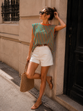 Turquoise Gestreepte Top met Schoudervullingen en Mommy Opdruk