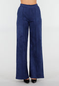 Donkerblauwe Straight Leg Suède Pantalon met Rechte Pijpen