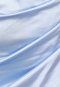 Lichtblauwe Geplooide Satin Jurk met Split