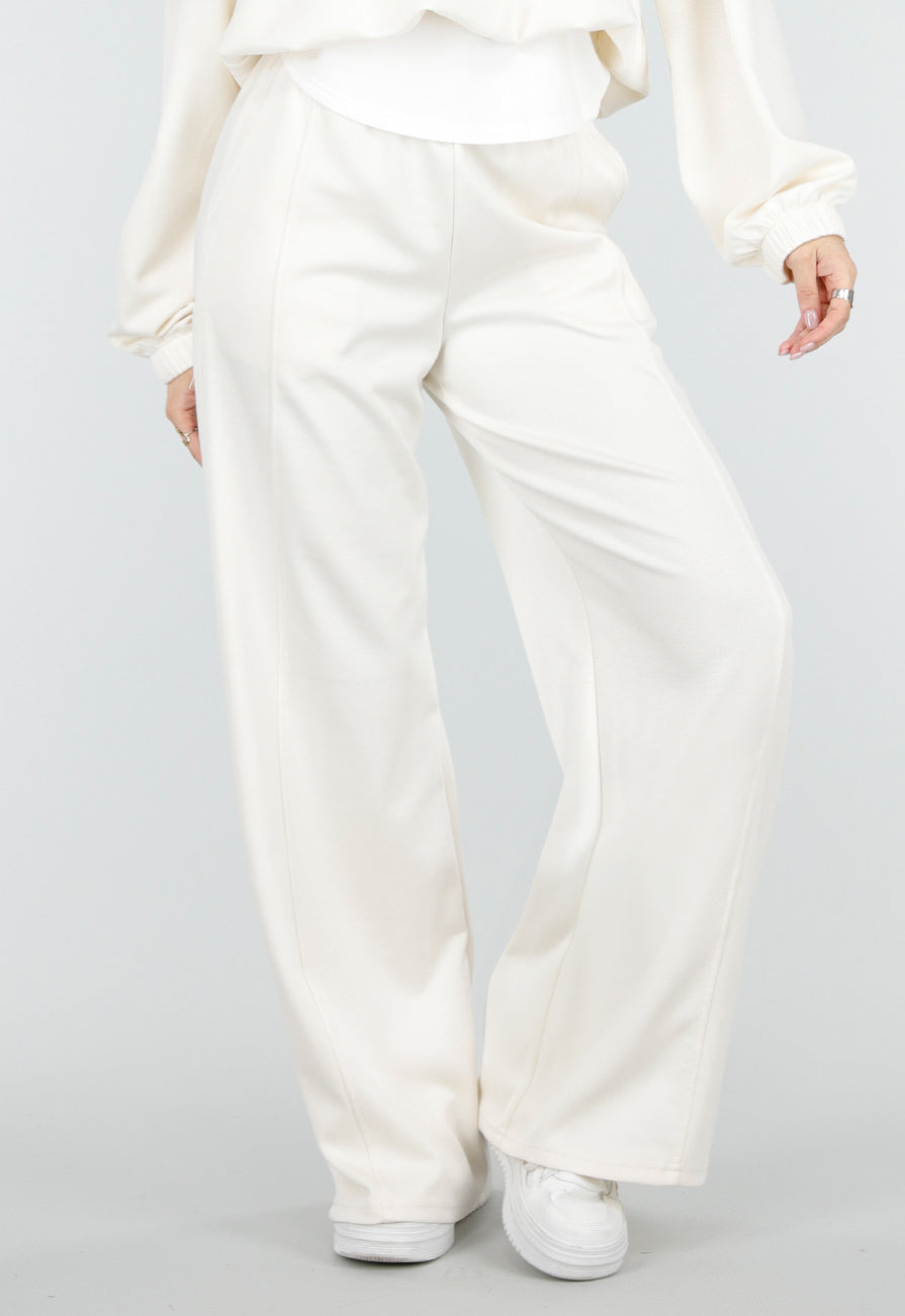 Beige Wide Leg Joggingbroek met Elastische Taille en Stretch