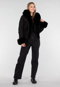 Zwarte Korte Winterjas met Afneembare Faux Fur Kraag en Manchetten