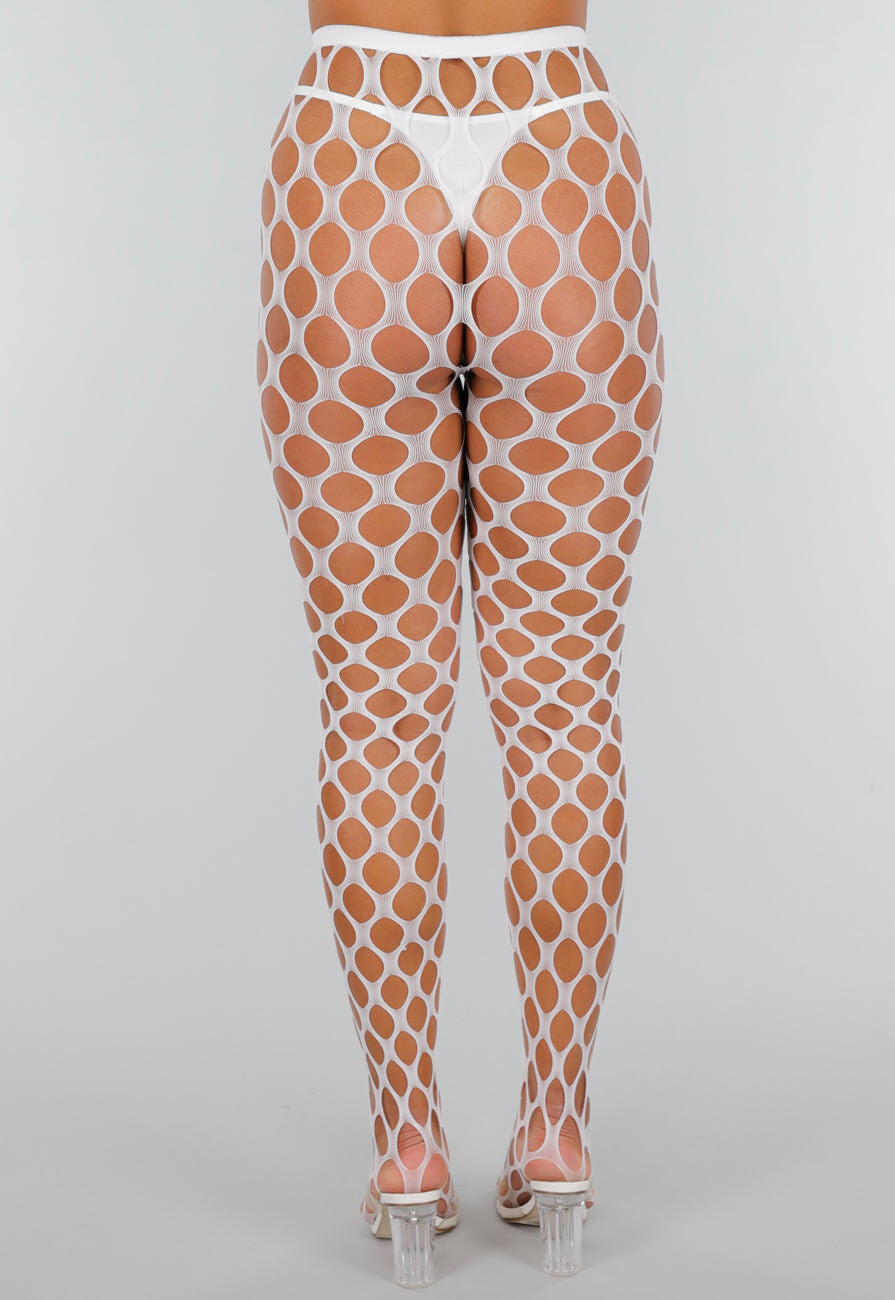 Witte Glow in the Dark Netpanty met Fishnet en Blauw Effect in het Donker