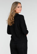 Zwarte Stretch Two Piece Set met Losvallende Blouse en Rechte Broek