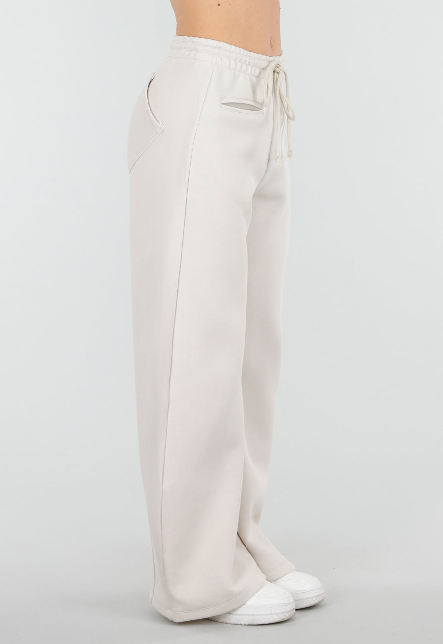Beige Barrel Fleece Joggingbroek met Trekkoord en Stretch