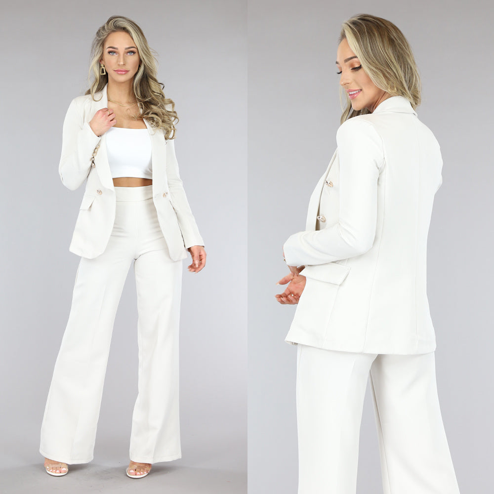 Beige Getailleerde Blazer met Gouden Buttons