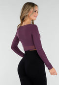Paars Mesh Wrap Sporttop met Lange Mouwen
