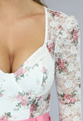 Witte Kanten Vintage Print Bodysuit met Cups