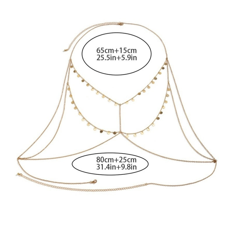 Gouden Halter Body Chain met Coin