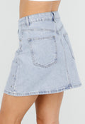 Lichtblauwe Denim Mini Rok met Studs en High Waist