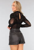 Zwarte See Through Bodysuit met Paisley Print