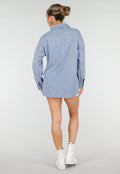 Lichtblauwe Denim Blouse met Lange Mouwen en Borstzakken