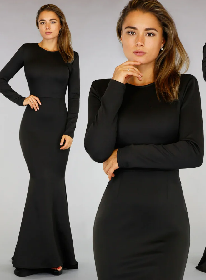 Classy Zwarte Longsleeve Galajurk met Pailletten Rug