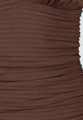 Bruine Halter Badpak met Ribstructuur en Diepe V-Hals