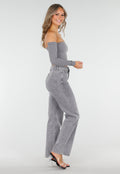 Grijze High Waist Straight Jeans met Licht Gewassen Look