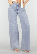 Lichtblauwe Denim Wide Leg Jeans met Studs en Mid Waist