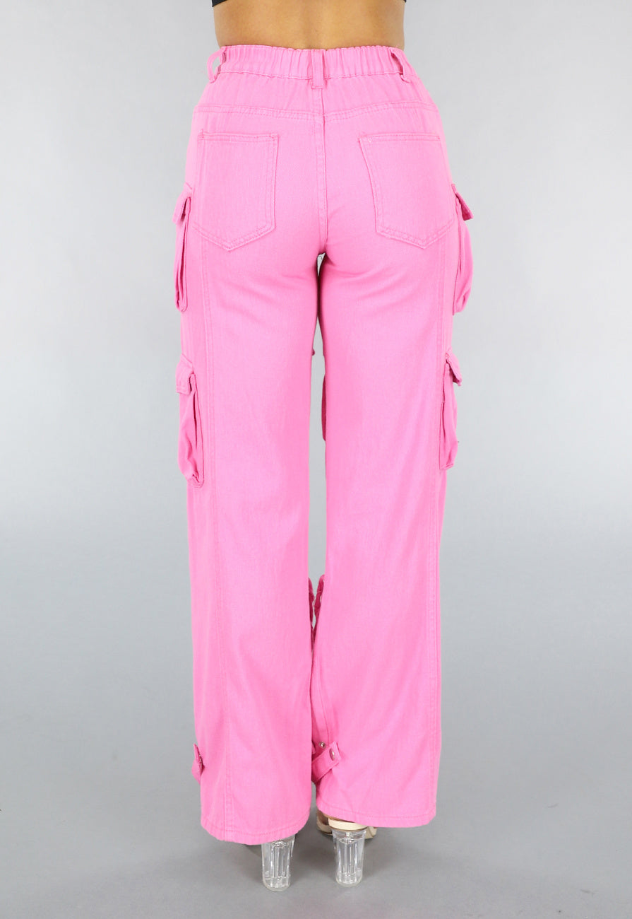 Roze Cargo Jeans met Gaten