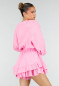 Roze Mousseline Playsuit met Broderie en Volantzoom