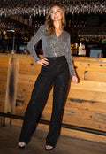 Zwarte Straight Leg Super Stretch Pantalon met Glitters