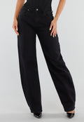 Zwarte Balloon Jeans met Hoge Taille en Lichte Stretch