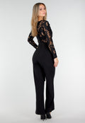 Zwarte Kanten Jumpsuit met V-Hals en Stretch