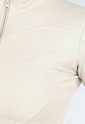 Beige Sportset met Korte Mouwen Jasje, High-Waist Short en Corrigerende Band