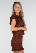 Bruine Stretch Two Piece met Ruches en Shorts