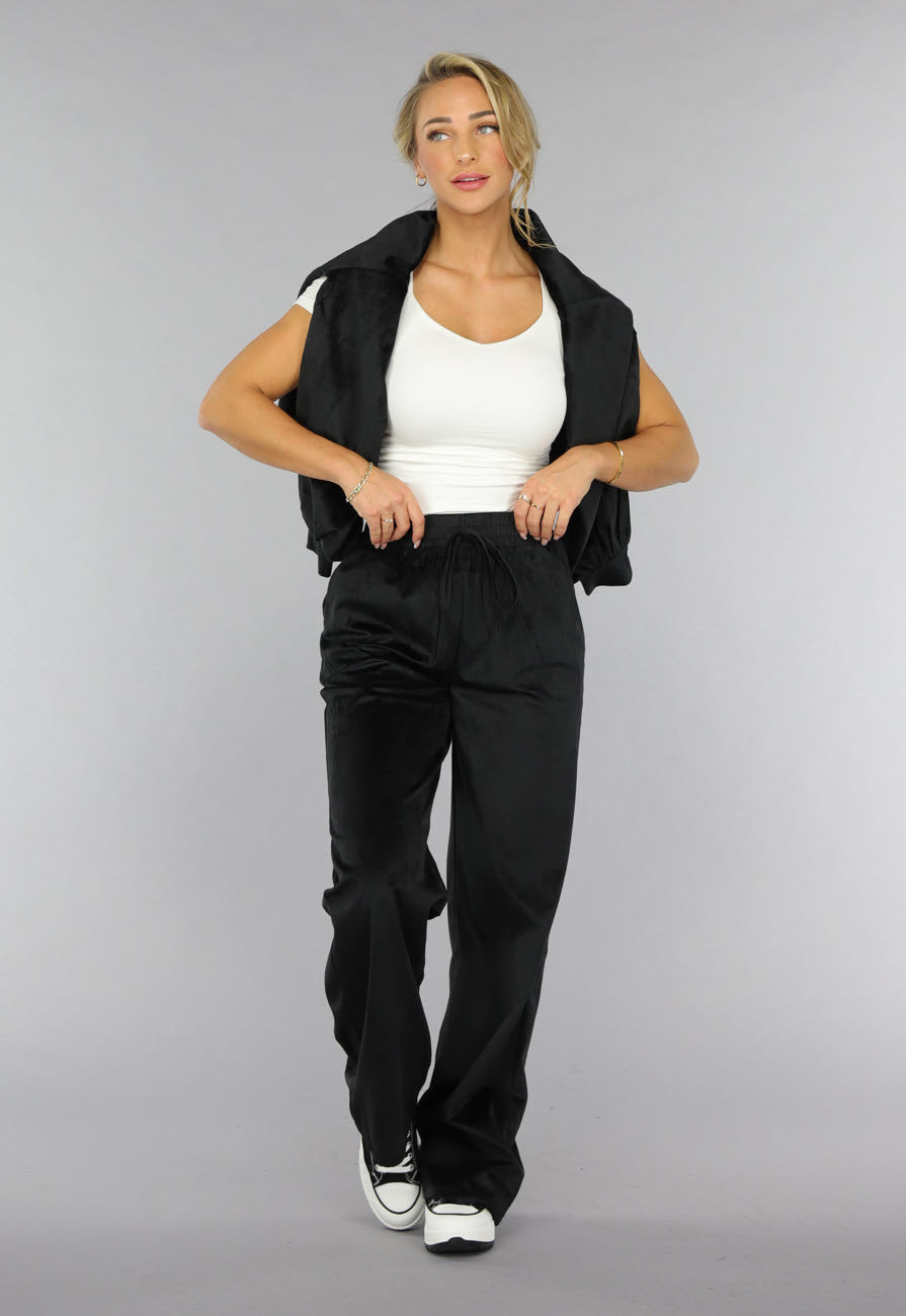 Zwart Velours Wide Leg Huispak