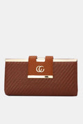 Cognackleurige Gevlochten Clutch van Imitatieleer met Gouden Schouderketting