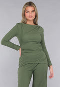 Khaki Twin Set in Gesmokte Stof