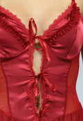 Satijnen Rode Slipdress met Ruches