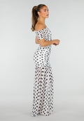 Witte Mesh Polkadot Maxi Jurk met Split