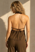 Bruine Halter Top en Wide Leg Broek Set