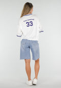 Lichtblauwe Denim Bermuda Short met Ruwe Zoom