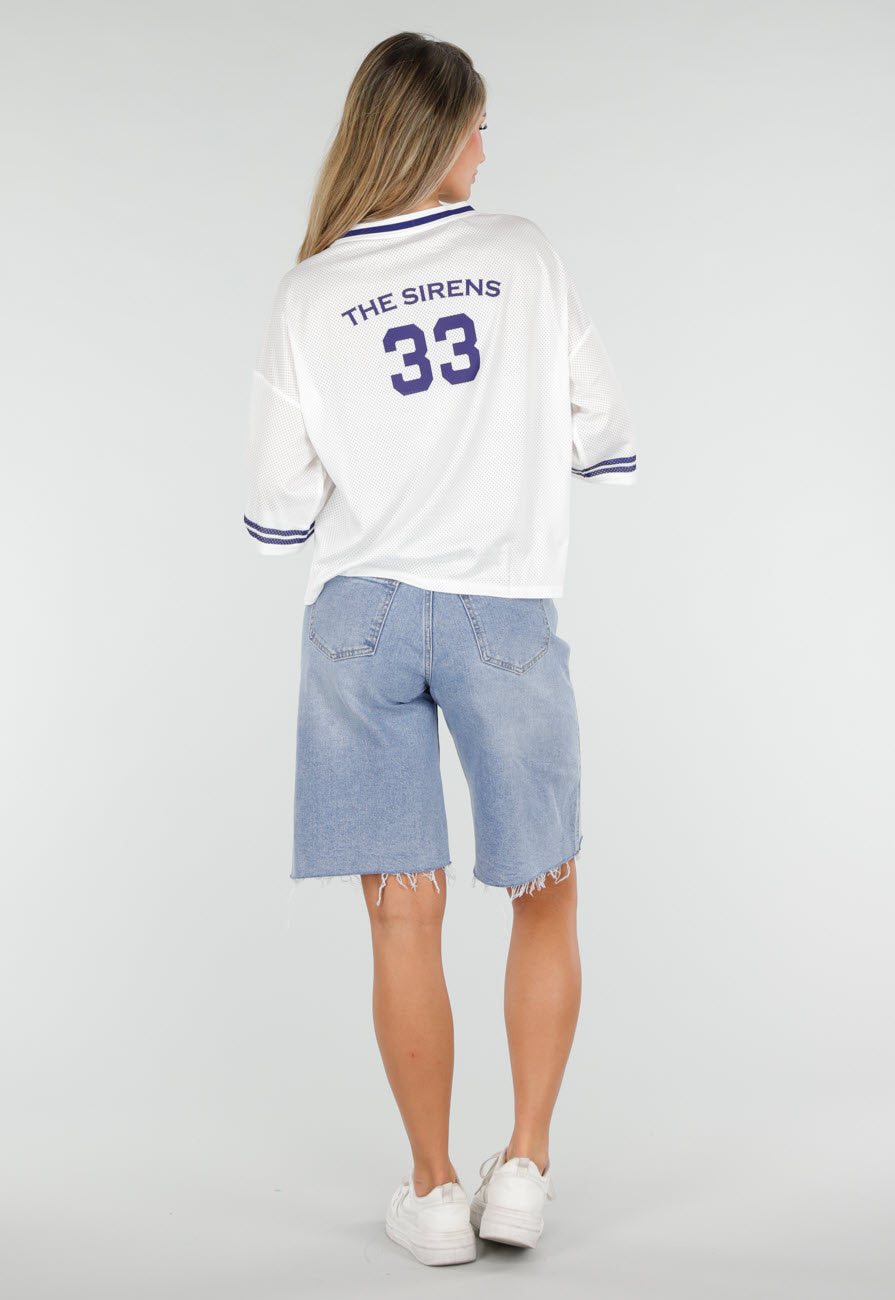 Lichtblauwe Denim Bermuda Short met Ruwe Zoom