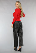 Rode Ribstof Top met Korset Look en Sweetheart Halslijn