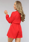 Rode Longsleeve Playsuit van Mousseline Stof