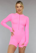 Neon Roze Longsleeve Playsuit met Ritssluiting