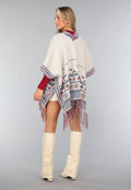 Beige Print Cardigan met Franjes