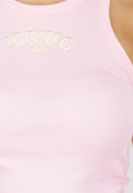 Roze Rib Tanktop met Racerback en Gele Tekst