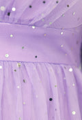 Paarse Glitter Maxi Jurk met Mesh Mouwen
