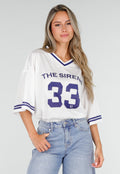 Witte Mesh Oversized Jersey T-Shirt met V-Hals
