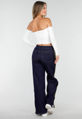 Witte Off Shoulder Top met Lange Mouwen en Stretchstof