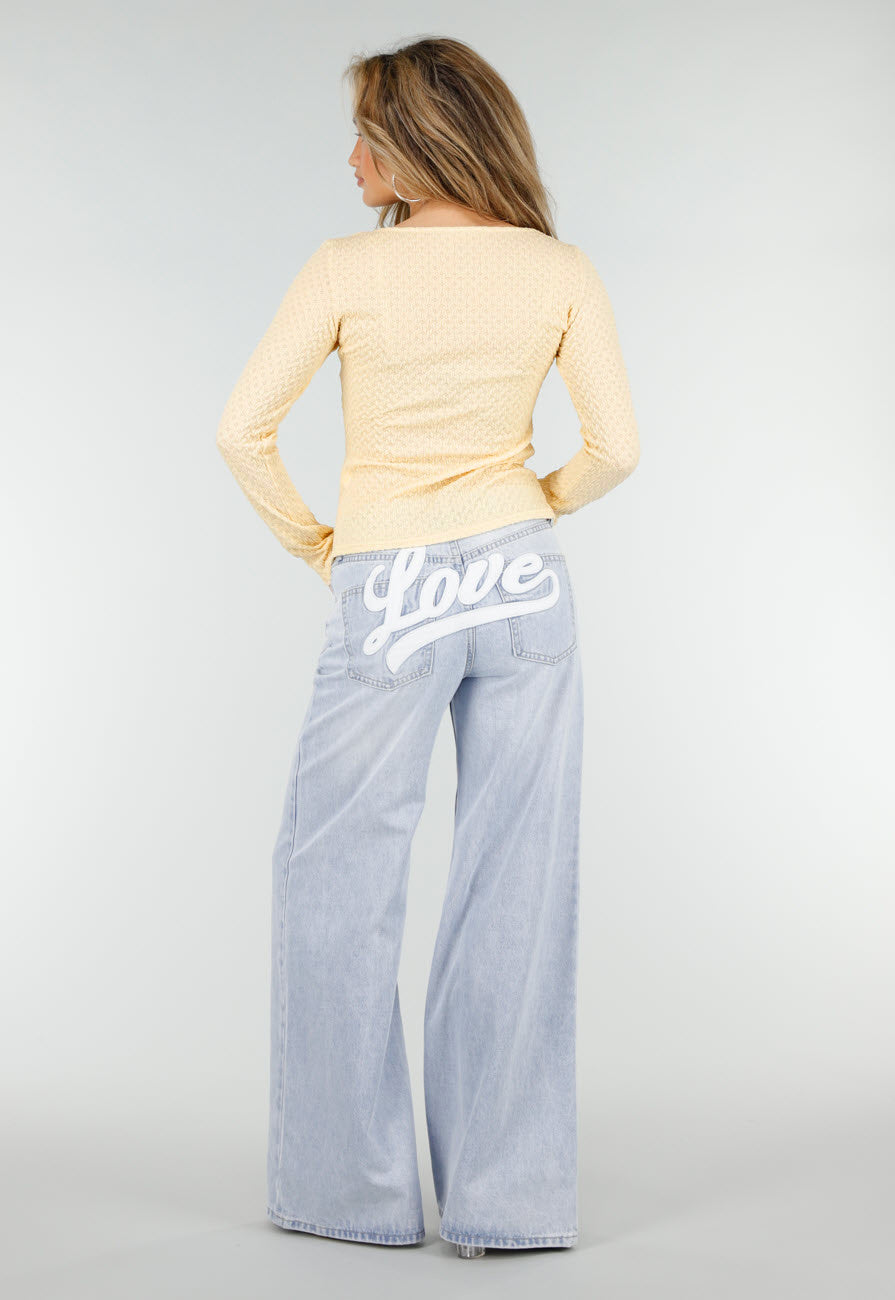 Butter Yellow Stretch Top met Lange Mouwen en Vierkante Hals