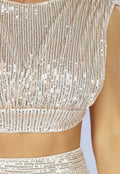 Champagne Sparkly Two Piece Set met Maxi Rok