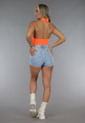 Neon Oranje Knoop Top met Mesh