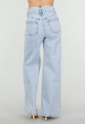 Lichtblauwe Denim Wide Leg Jeans met Hoge Taille