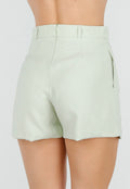 Mintgroene Linnenlook Short met Plooien en Rechte Pijpen
