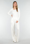 Witte Zachte Stretch Top met Ronde Hals en Lange Mouwen