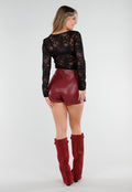 Bordeaux Lederlook Skort met Split En Blinde Rits